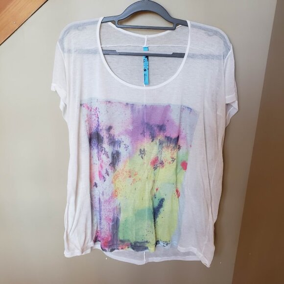 Free People Tops - Free People Watercolor White Oversized T-Shirt Size Medium